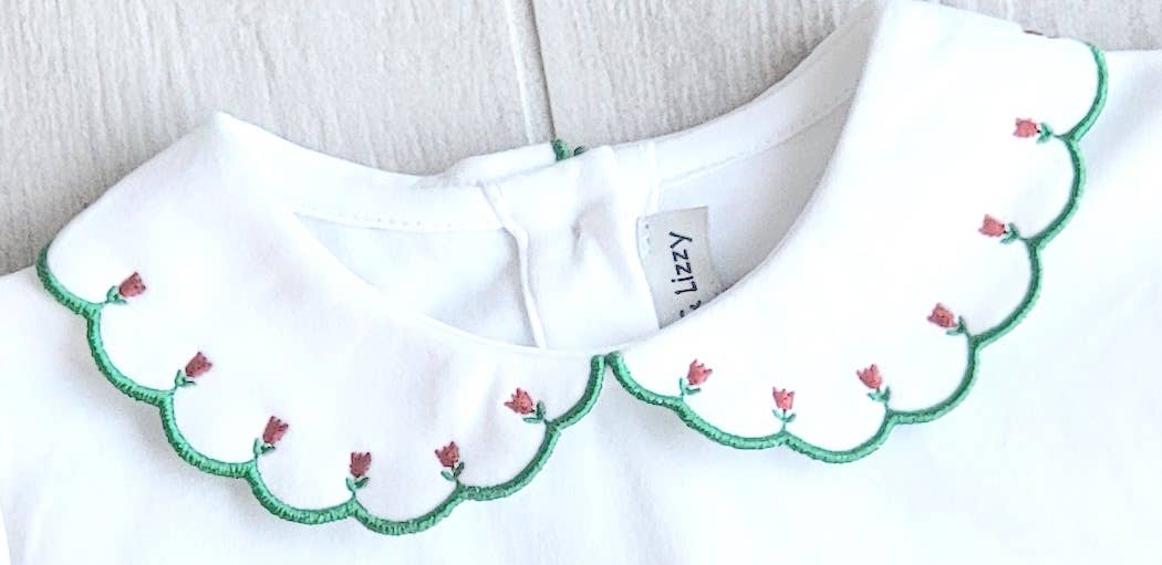 Classic tops White Pima cotton girls top with red tulips