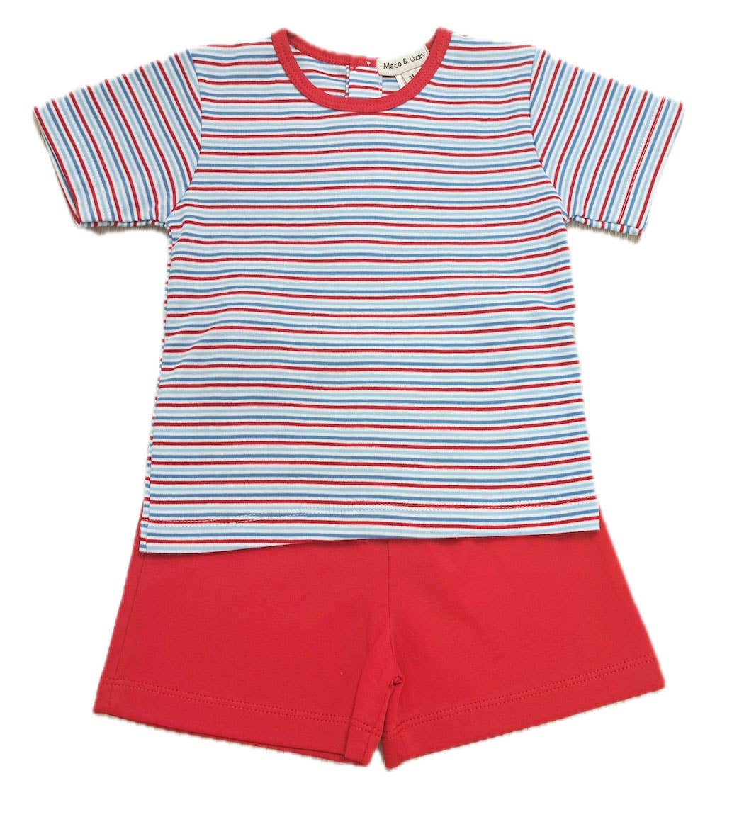 Red white and blue striped Boy's Short set