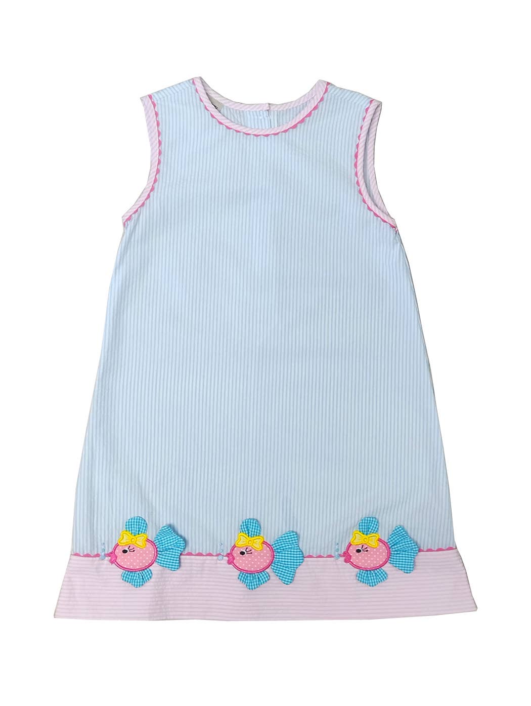Girl's Pink and Blue Appliquéd Fish A-Line Dress