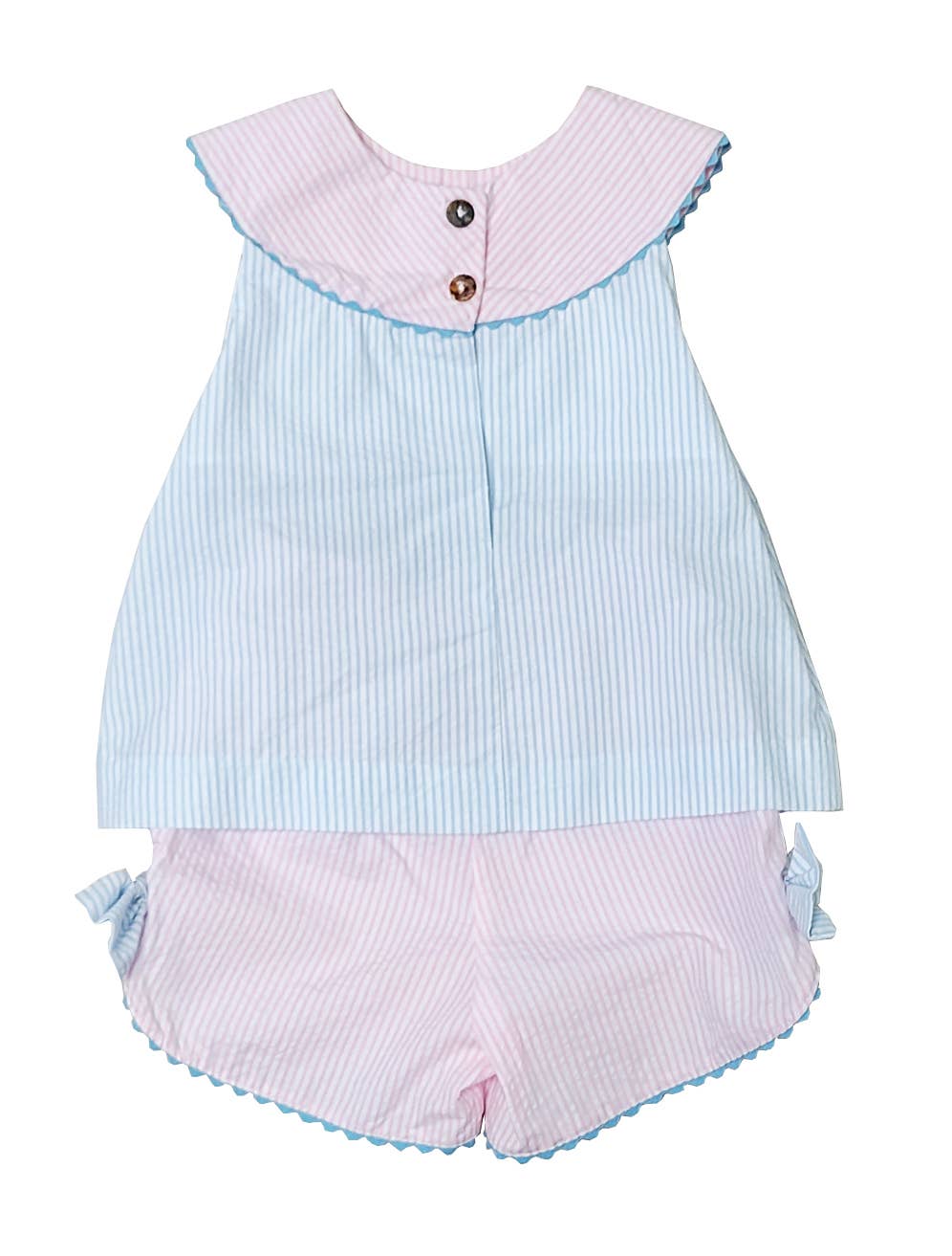 Girl's Pink and Blue "Fish" Applique Short Set