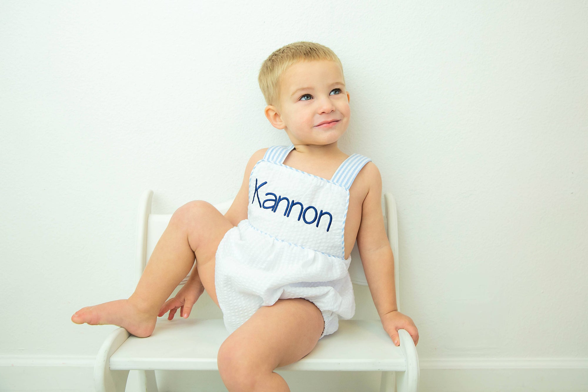Unisex Seersucker Sunbubble - White with BLUE Trim