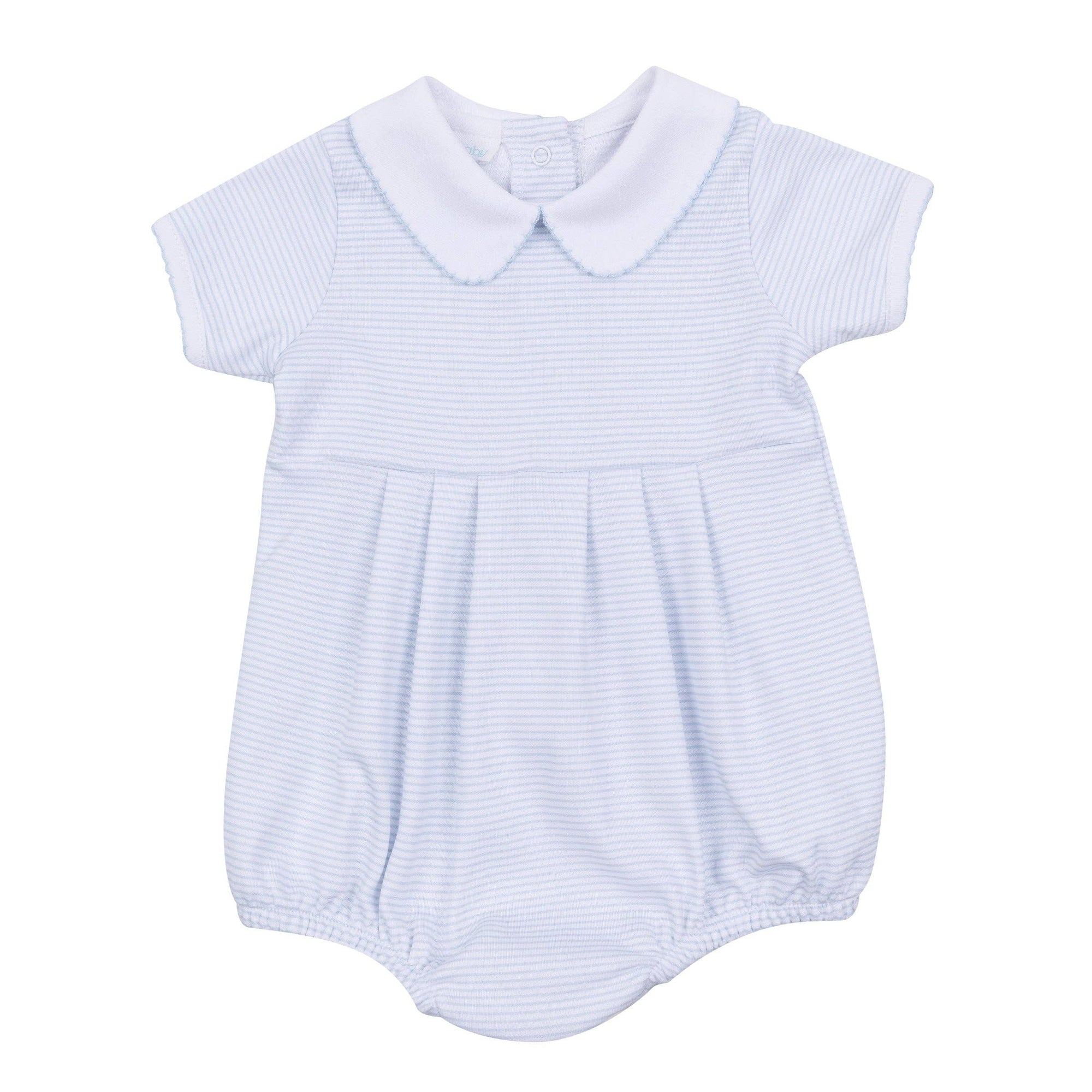 Mini Stripes Collared Short Sleeve Bubble - Light Blue
