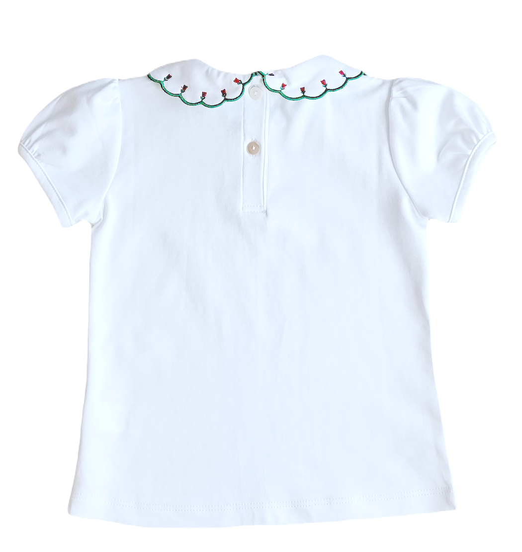 Classic tops White Pima cotton girls top with red tulips