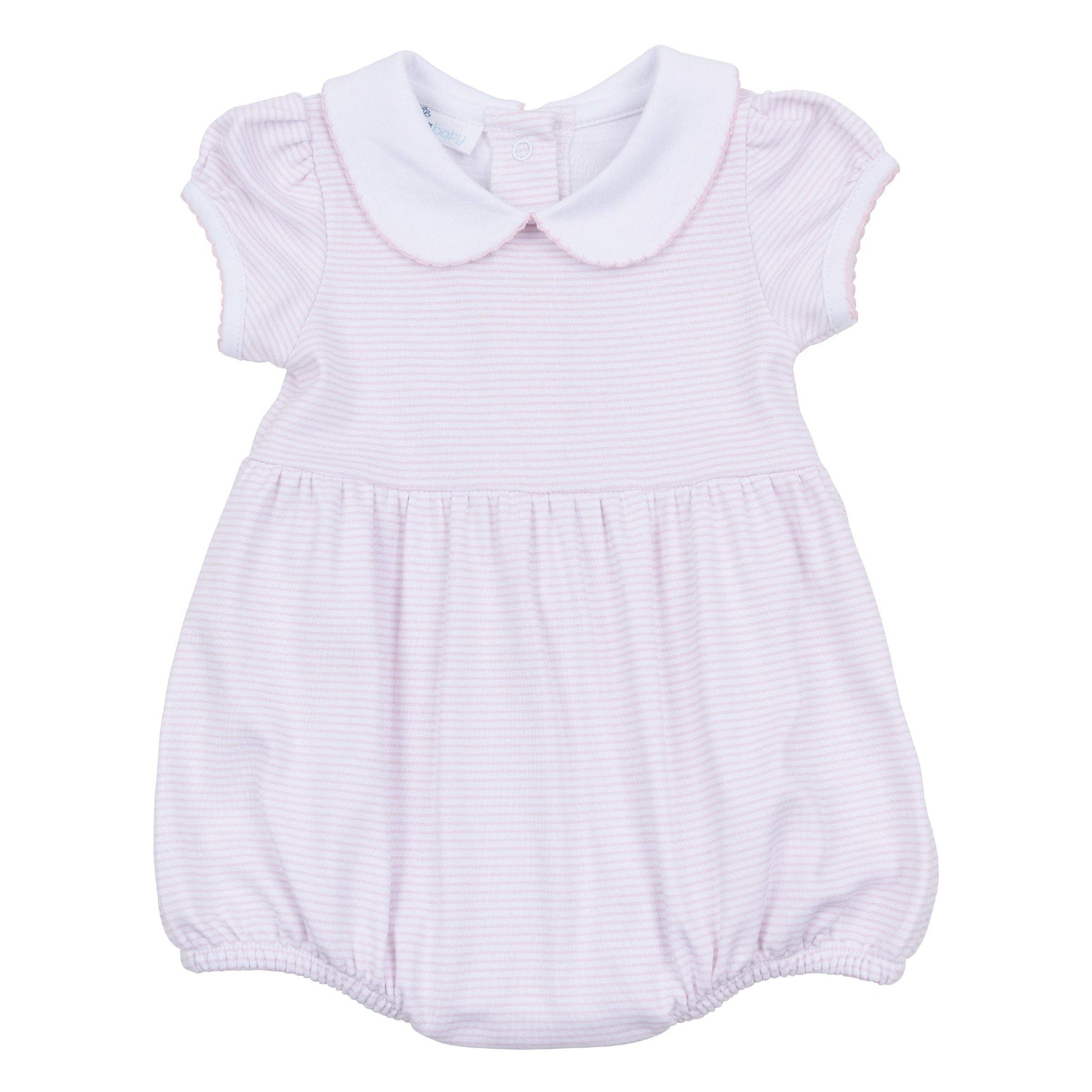 Mini Stripes Collared Short Sleeve Bubble - Pink