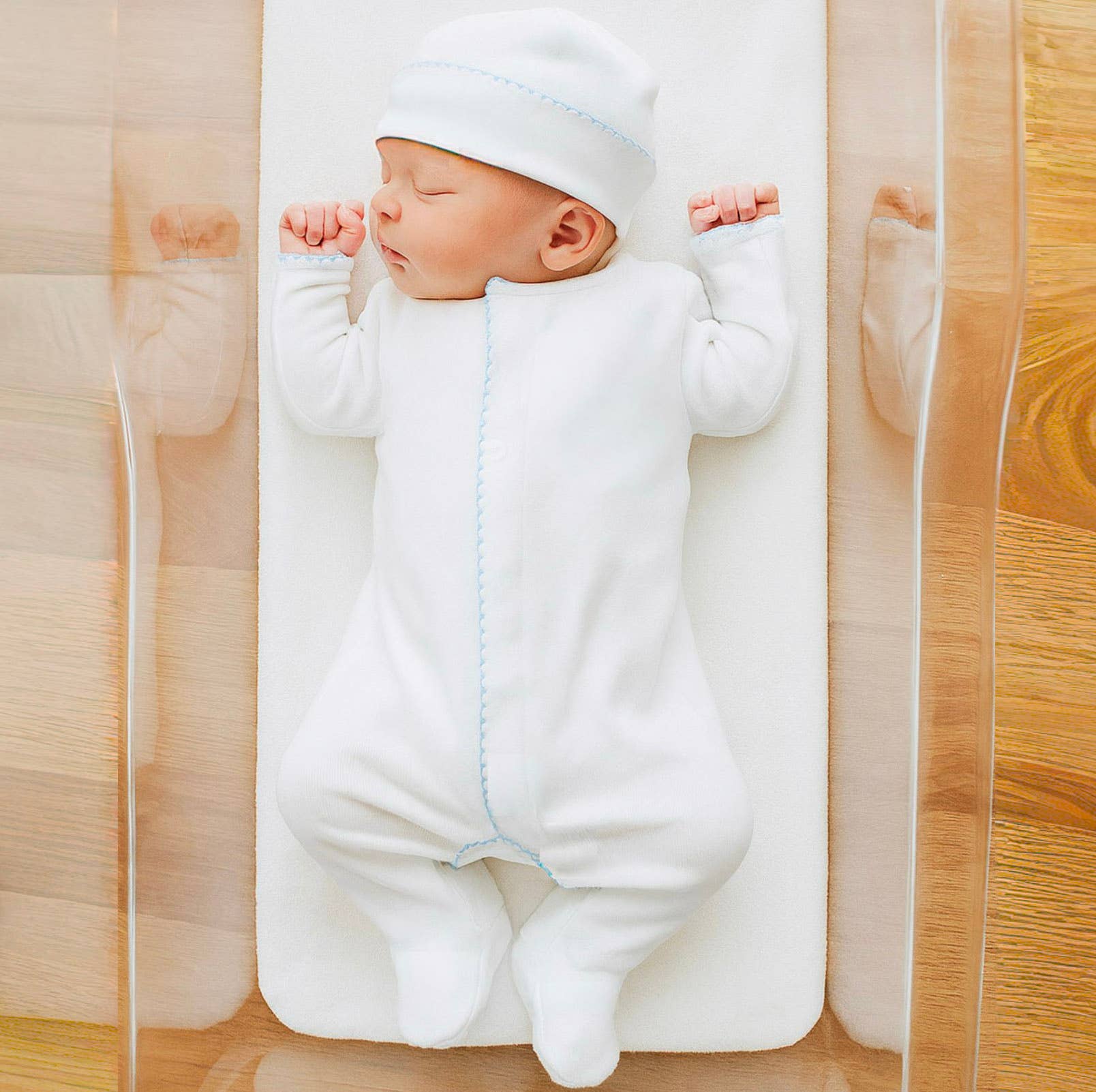 Solid Essentials White Footie  with Light Blue Trim