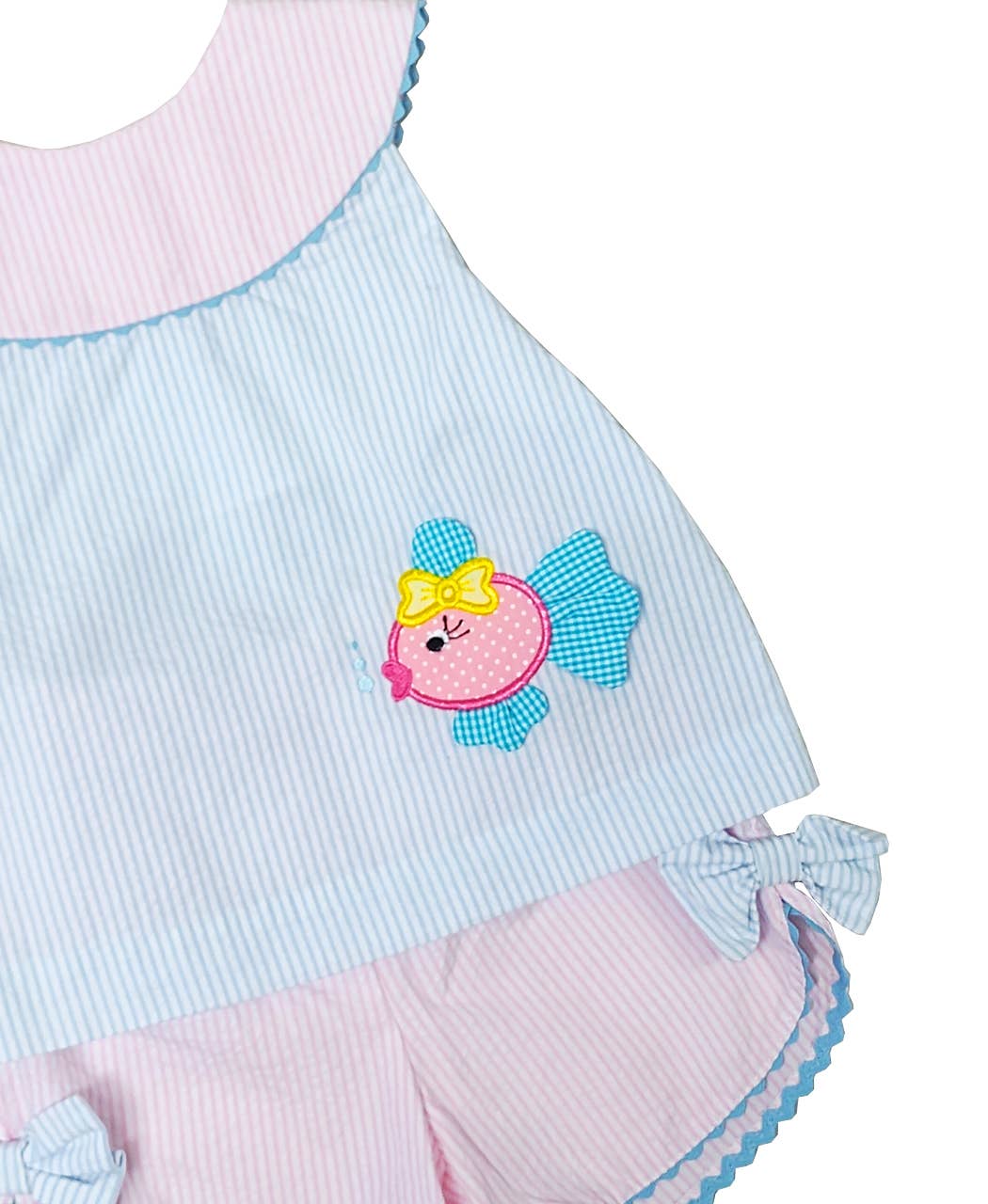 Girl's Pink and Blue "Fish" Applique Short Set