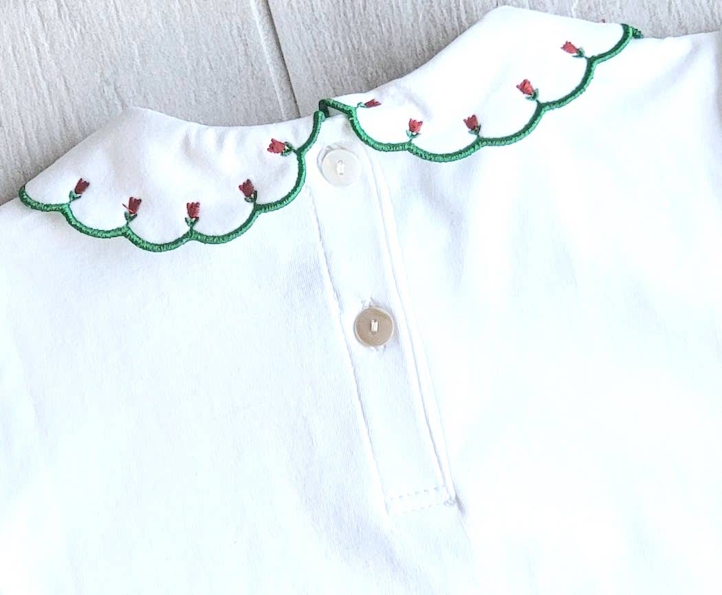 Classic tops White Pima cotton girls top with red tulips